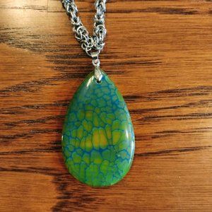 Handmade byzantine necklace with natural stone pendent